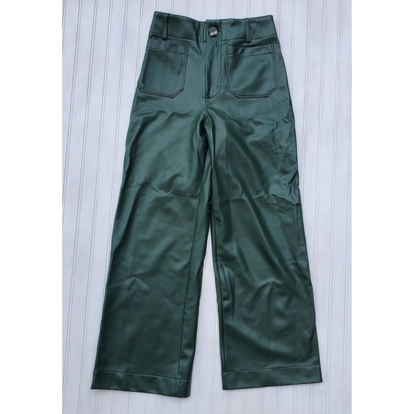 Maeve by Anthropologie Pants - Maeve by Anthropologie The Colette Faux Leather Wide Leg Pants Green 25